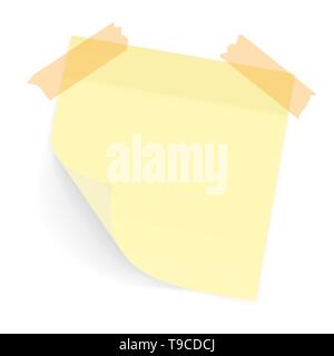 Sammlung von gelben Blatt beachten Sie Papiere mit gewellten Ecke und Schatten, bereit für Ihre Nachricht. Realistisch. Auf weissem Hintergrund. Einstellen Stock Vektor