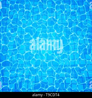 Schwimmbad unten caustics Welligkeit und Durchfluss mit Wellen Hintergrund. Nahtlose blauen Wellen Muster. Vector Illustration. Stock Vektor