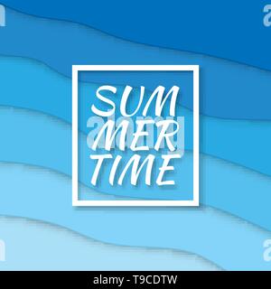 Sommer. Papier schneiden Stil blauen Meer Sommer Hintergrund mit Rahmen. Vector Illustration. Stock Vektor