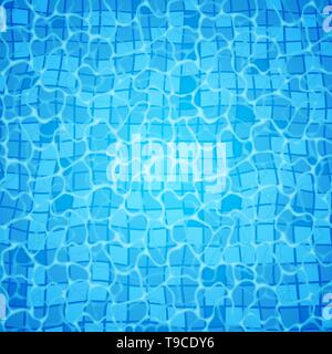 Schwimmbad unten caustics Welligkeit und Durchfluss mit Wellen Hintergrund. Nahtlose blauen Wellen Muster. Vector Illustration. Stock Vektor