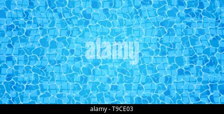 Schwimmbad unten caustics Welligkeit und Durchfluss mit Wellen Hintergrund. Nahtlose blauen Wellen Muster. Vector Illustration. Stock Vektor
