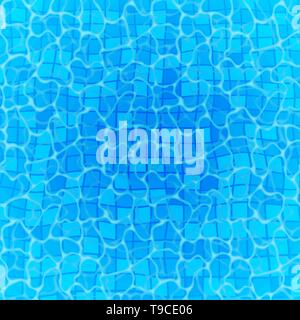 Schwimmbad unten caustics Welligkeit und Durchfluss mit Wellen Hintergrund. Nahtlose blauen Wellen Muster. Vector Illustration. Stock Vektor