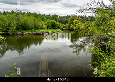 Little Spokane River bei Painted Rocks. Stockfoto