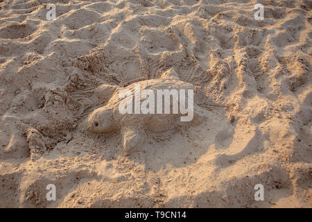 Sand Skulptur einer Meeresschildkröte. Stockfoto