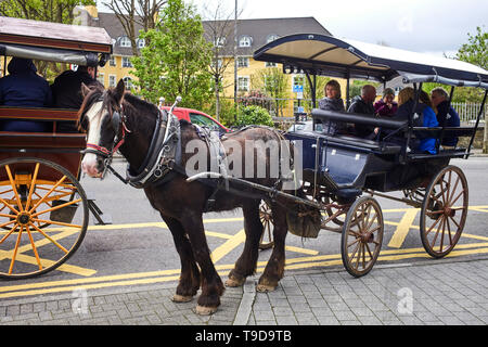 Pferdekutschen jaunting Auto oder jarvey wie boarding Passagiere in Killarney, Irland bekannt ist. Stockfoto