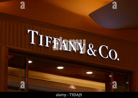 RIYADH, Saudi-Arabien - 16. Dezember 2018: Das Logo der Marke Tiffany and Co Stockfoto