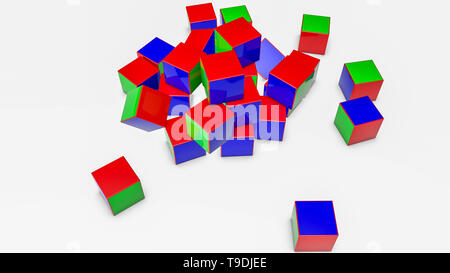 Bunte Würfel auf. 3D-Rendering Stockfoto