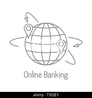 Vector Abbildung mit Pfeilen rund um den Planeten Erde mit der Lage. Elektronische Zahlungen, Internet finanzieren. Financial Services. Nutzung von Banking Technologie Stock Vektor