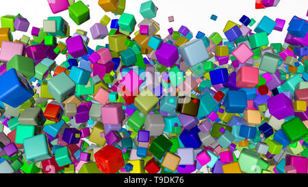 Bunte Würfel auf einem weißen Hintergrund. Abbildung. 3D-Rendering Stockfoto