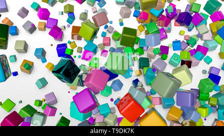 Bunte Würfel auf einem weißen Hintergrund. Abbildung. 3D-Rendering Stockfoto