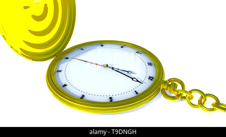 Taschenuhr an einer Kette. 3D-Rendering Stockfoto
