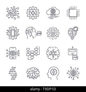 Künstliche Intelligenz Icon Set. Editierbare Schlaganfall. Stock Vektor