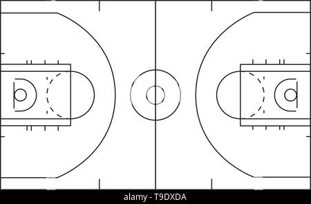 Basketball Feld linien Übersicht Vektor auf weißem Hintergrund. Stock Vektor
