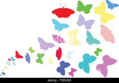 Farbige fliegende Schmetterlinge pattern Vektor-illustration isoliert. Stock Vektor