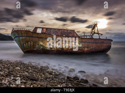 Lange Belichtung geschossen von einem Schiffswrack auf Korfu in Griechenland. Stockfoto