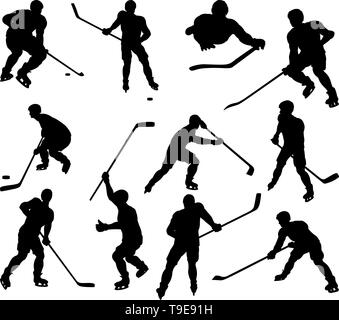 Hockey Sports Spieler Silhouetten Stock Vektor