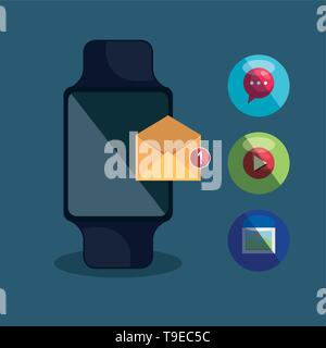 Smartwatch Technologie mit Brief- und Media social App Stock Vektor