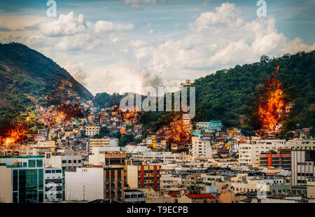 Digitale Manipulation von Bränden und Rauch aus möglich Bandenkrieg der Drogenhandel in Rio de Janeiro, Brasilien Slums, Favelas zu steuern Stockfoto