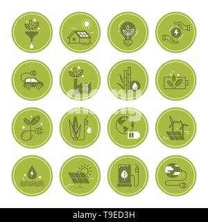 Satz von sauberer Energie Vector Icons im flachen Stil. Stock Vektor