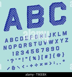 3d Buchstaben Font mit Punkten und Streifen blau Textur für Titel Label in der Perspektive Stockfoto