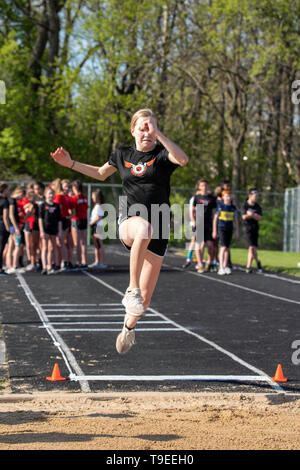 Bilder von einer mittleren Schule Schiene Treffen in Middleton, Wisconsin, USA. Stockfoto