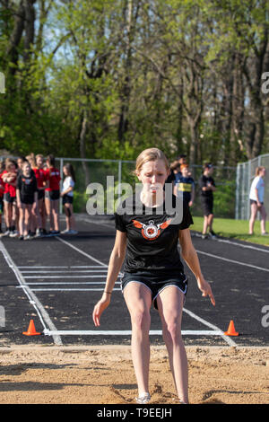 Bilder von einer mittleren Schule Schiene Treffen in Middleton, Wisconsin, USA. Stockfoto