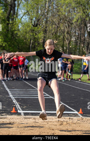 Bilder von einer mittleren Schule Schiene Treffen in Middleton, Wisconsin, USA. Stockfoto