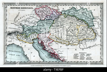 1834 Starling Karte der Österreichischen Ungarn reich mit Böhmen, Kroatien und Venedig Italien Stockfoto