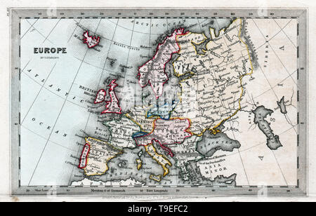 1834 Starling Karte von Europa Stockfoto