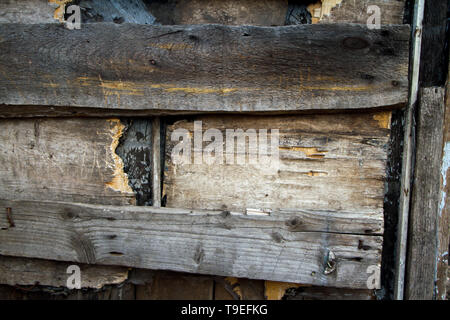 Hintergrund der alten geschält Risse im Holz, gestapelte alte Boards. Stockfoto