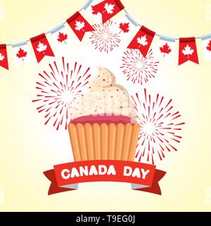 Kanada party Banner mit Muffin und Farbband Stock Vektor