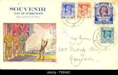 Souvenir Umschlag der Tag der Kapitulation am 15.August 1945 Burma Stockfoto
