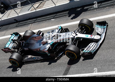 Barcelona, Spanien. Mai, 14., 2019 - Valtteri Bottas fahren die (77) MERCEDES AMG PETRONAS-F1-Teams auf der Strecke in F1 Test am Circuit de Catalunya. Stockfoto