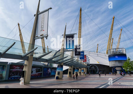 LONDON, GROSSBRITANNIEN, 15. Mai 2019: Haupteingang der O2-Arena in London, engalnd. Stockfoto