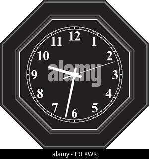 Schwarz octagon Wanduhr. Home Dekoration. 3D-Effekt Vektor Stock Vektor