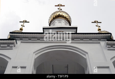 Goldenen Kuppeln der Orthodoxen Kirche gegen den Himmel an einem bewölkten Tag Stockfoto