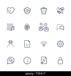 Überblick Vector Icons für web und mobile. Editierbare Schlaganfall. Symbole mit verschiedenen Symbole Herzen, bin, Lock, Zahnrad, Datei, chatten, Musik und anderen. Stock Vektor