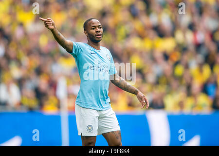 Wembley Stadion, London, England, Großbritannien, 18. Mai 2019. Raheem Sterling von Manchester City während der FA Cup Finale zwischen Manchester City und Watford im Wembley Stadion, London, England am 18. Mai 2019. Foto von salvio Calabrese. Nur die redaktionelle Nutzung, eine Lizenz für die gewerbliche Nutzung erforderlich. Keine Verwendung in Wetten, Spiele oder einer einzelnen Verein/Liga/player Publikationen. Credit: UK Sport Pics Ltd/Alamy leben Nachrichten Stockfoto