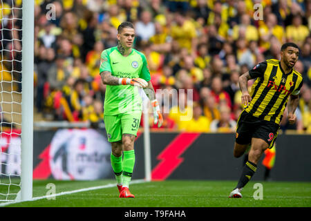 Ederson von Manchester City während der FA Cup Finale zwischen Manchester City und Watford im Wembley Stadion, London, England am 18. Mai 2019. Foto von salvio Calabrese. Nur die redaktionelle Nutzung, eine Lizenz für die gewerbliche Nutzung erforderlich. Keine Verwendung in Wetten, Spiele oder einer einzelnen Verein/Liga/player Publikationen. Stockfoto
