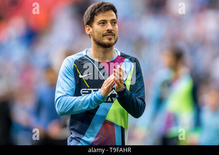 David Silva von Manchester City begrüßt die Fans während der FA Cup Finale zwischen Manchester City und Watford im Wembley Stadion, London, England am 18. Mai 2019. Foto von salvio Calabrese. Nur die redaktionelle Nutzung, eine Lizenz für die gewerbliche Nutzung erforderlich. Keine Verwendung in Wetten, Spiele oder einer einzelnen Verein/Liga/player Publikationen. Stockfoto