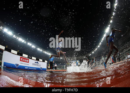 Peking, China. 18 Mai, 2019. Athleten konkurrieren Während 3.000 m Hindernislauf der Frauen Finale 2019 Shanghai IAAF Diamond League in der East China Shanghai Municipality am 18. Mai 2019. Credit: Wang Lili/Xinhua/Alamy leben Nachrichten Stockfoto