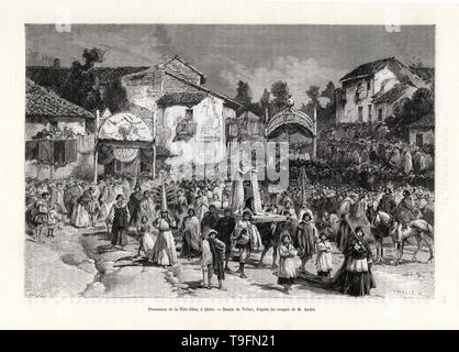 Fete Dieu oder Fronleichnamsprozession in Quito, Ecuador von der Tour du Monde Journal 1880 Stockfoto