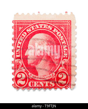 Red George Washington Briefmarke isoliert auf Weiss. Stockfoto
