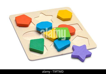 Kinder Holz Blockform Puzzle isoliert auf weißem Hintergrund. Stockfoto
