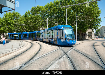 Montpellier, Straßenbahn, Linie 1, Place de l'Europe Stockfoto