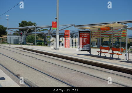 Montpellier, moderne Straßenbahn, Linie 2, Georges Pompidou Stockfoto