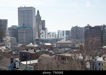 Stadtbild von Providence, USA mit Kennedy Plaza und Industriellen National Bank Gebäude Stockfoto