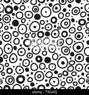 Abstrakte Hand zeichnen dots Muster in Schwarz und Weiß. Konzept erstellen mit Punkten, Kreisen und geometrische Formen. Stockfoto