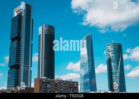 Vier Wolkenkratzer in Madrid Stockfoto