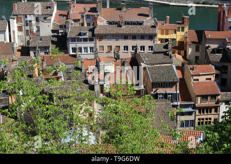 Vue Panoramique depuis La Colline de Notre-Dame de Fourvière. Lyon/Panoramablick aus der Sicht von Notre Dame De Fourviere Hill. Stockfoto